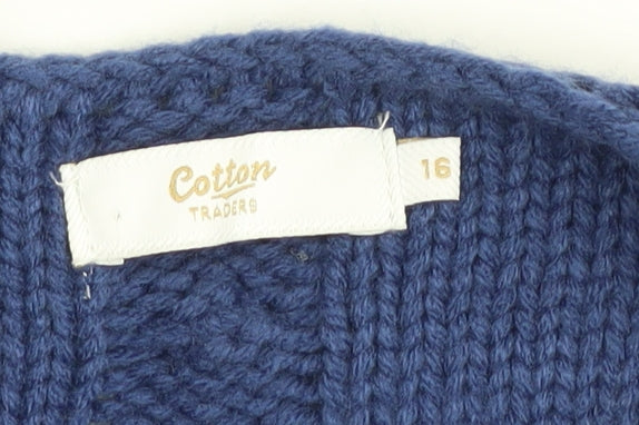 Cotton Traders Women's Blue Cardigan - Size 16
