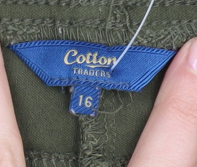 Cotton Traders Women's Green Elastic Waist Trousers