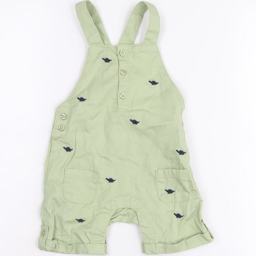 John Lewis & Partners Unisex Green Dinosaur Dungaree 9-12M