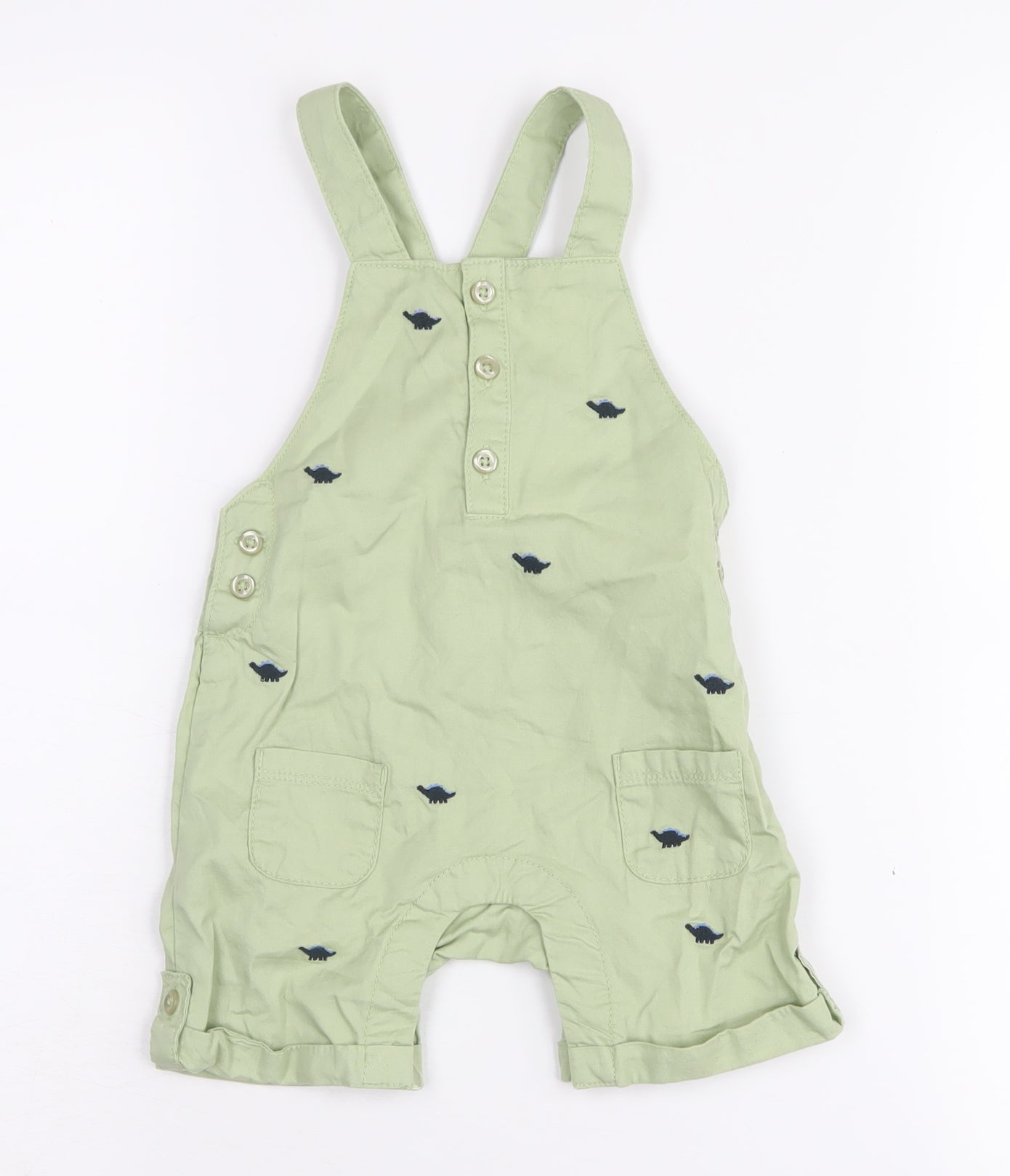 John Lewis & Partners Unisex Green Dinosaur Dungaree 9-12M