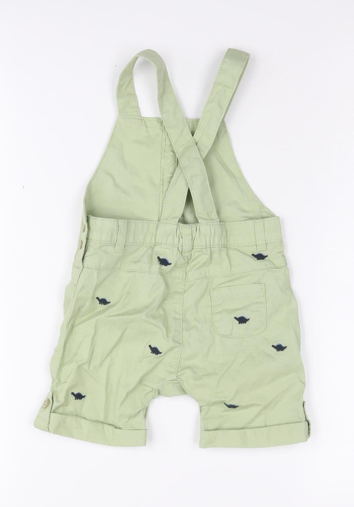 John Lewis & Partners Unisex Green Dinosaur Dungaree 9-12M