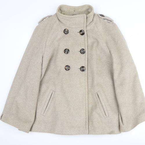 Wallis Women's Beige Pea Coat M with Button Detail