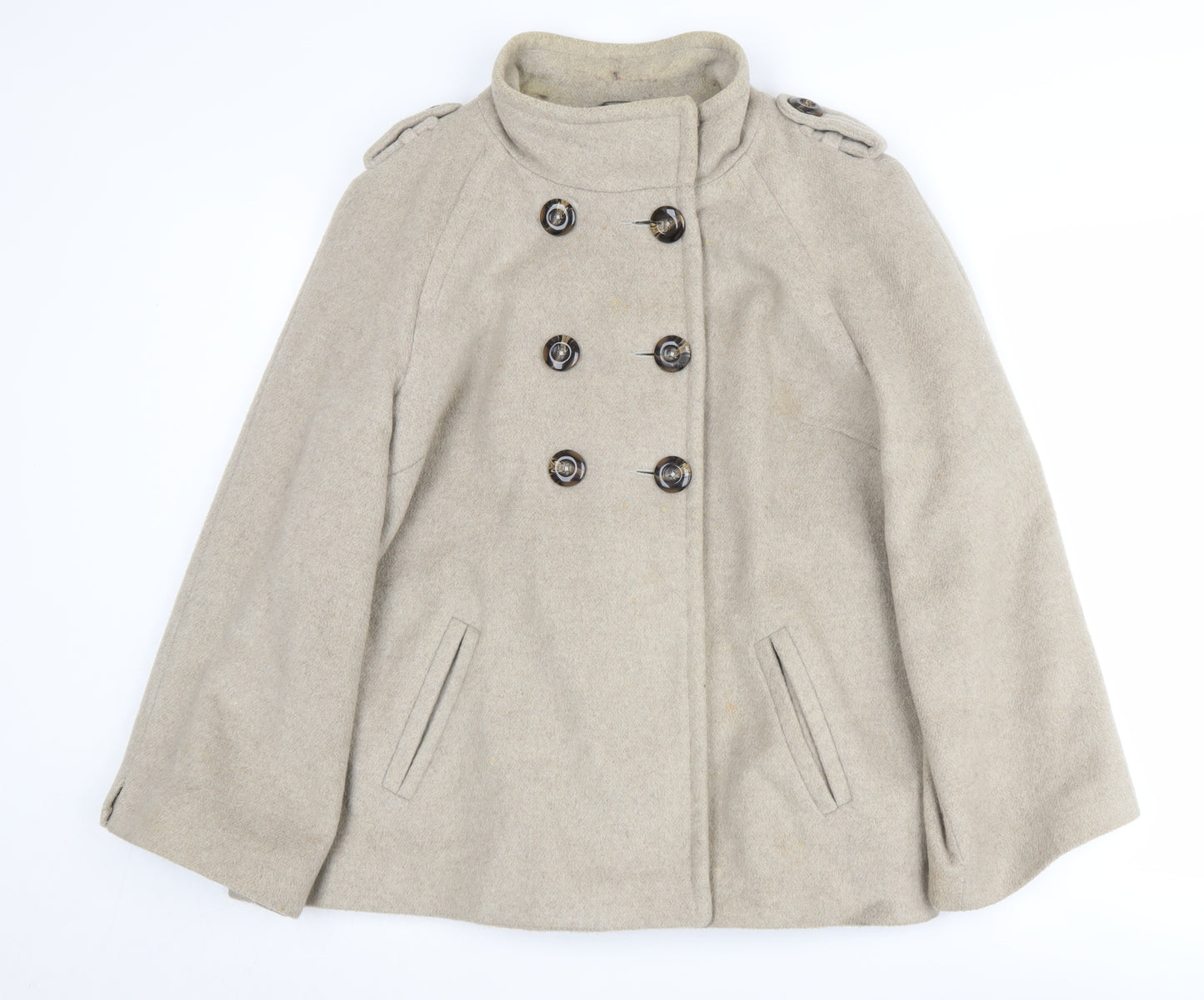 Wallis Women's Beige Pea Coat M with Button Detail