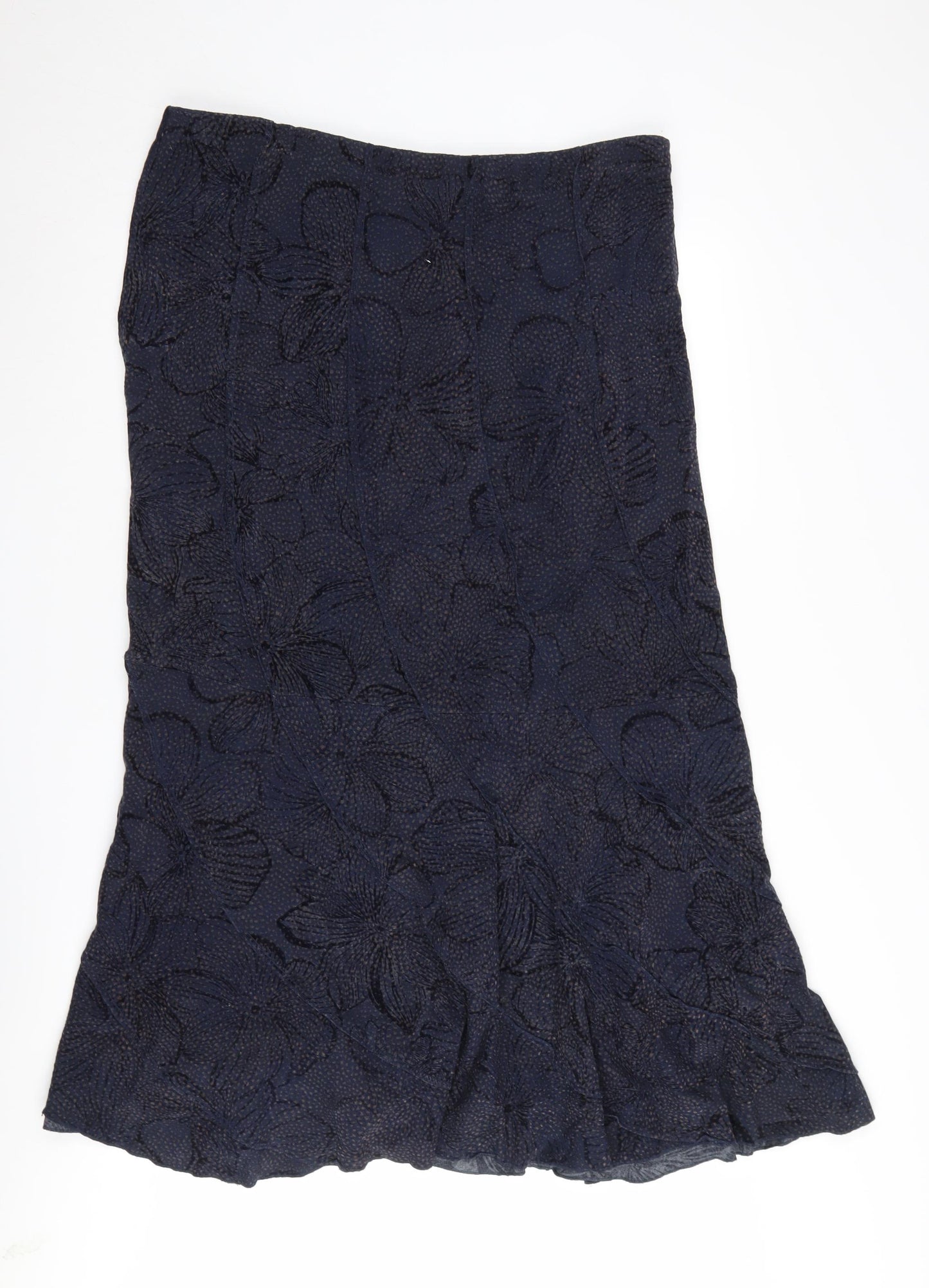 Per Una Women's Black Floral Flare Midi Skirt Size 18