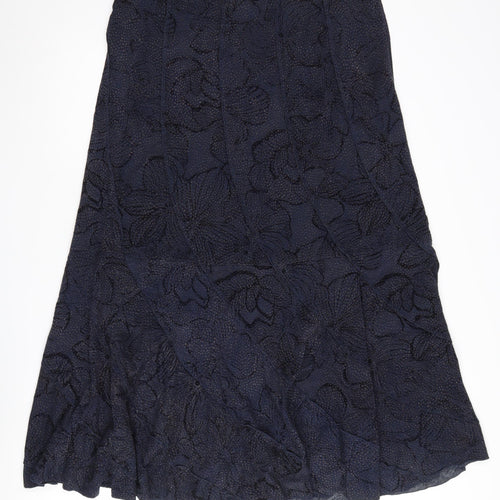 Per Una Women's Black Floral Flare Midi Skirt Size 18