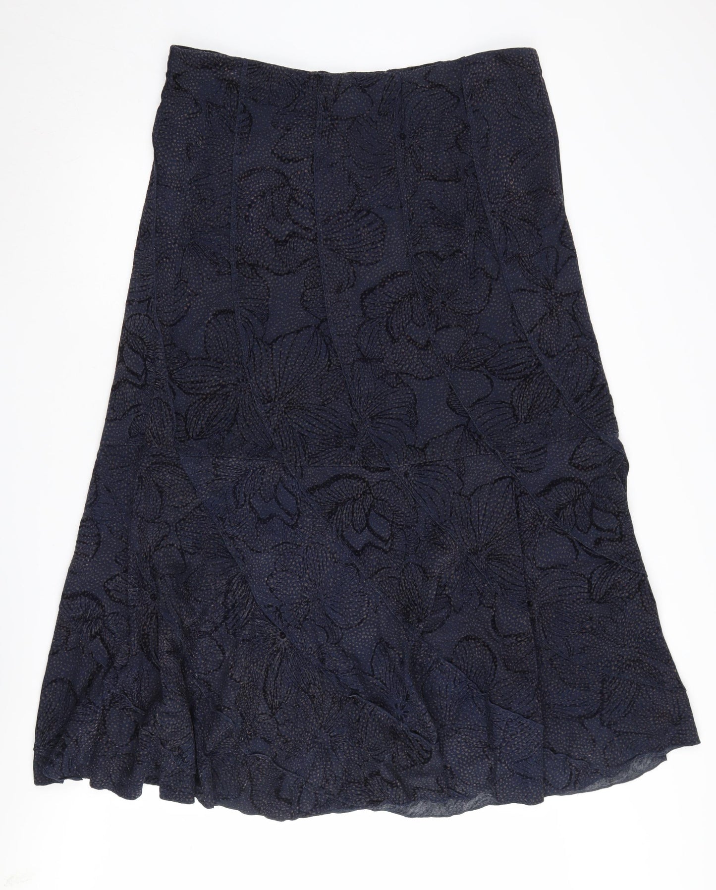 Per Una Women's Black Floral Flare Midi Skirt Size 18
