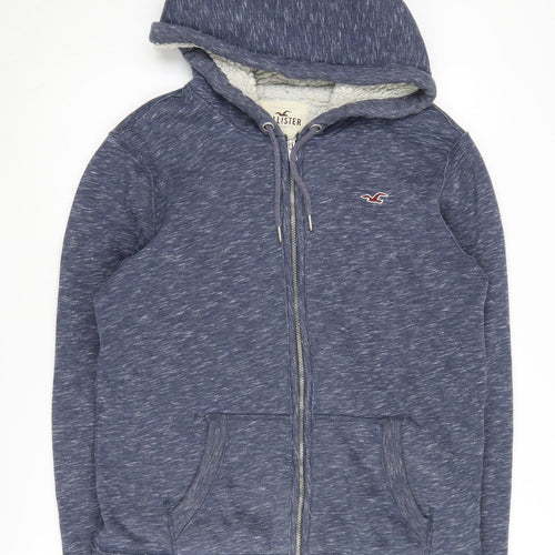 Hollister Men's Blue Zip Hoodie M - Fleece Lined