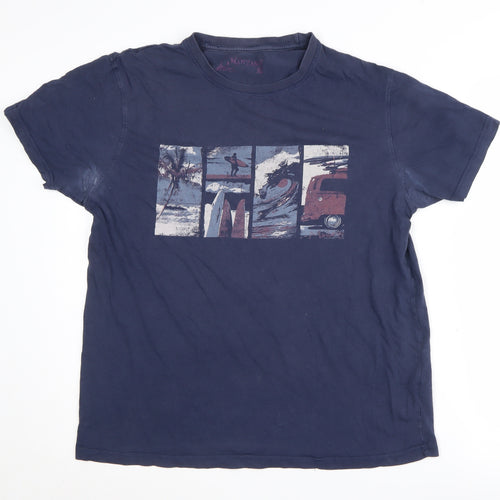 Mantaray Blue Beach Print Men's T-Shirt, Medium