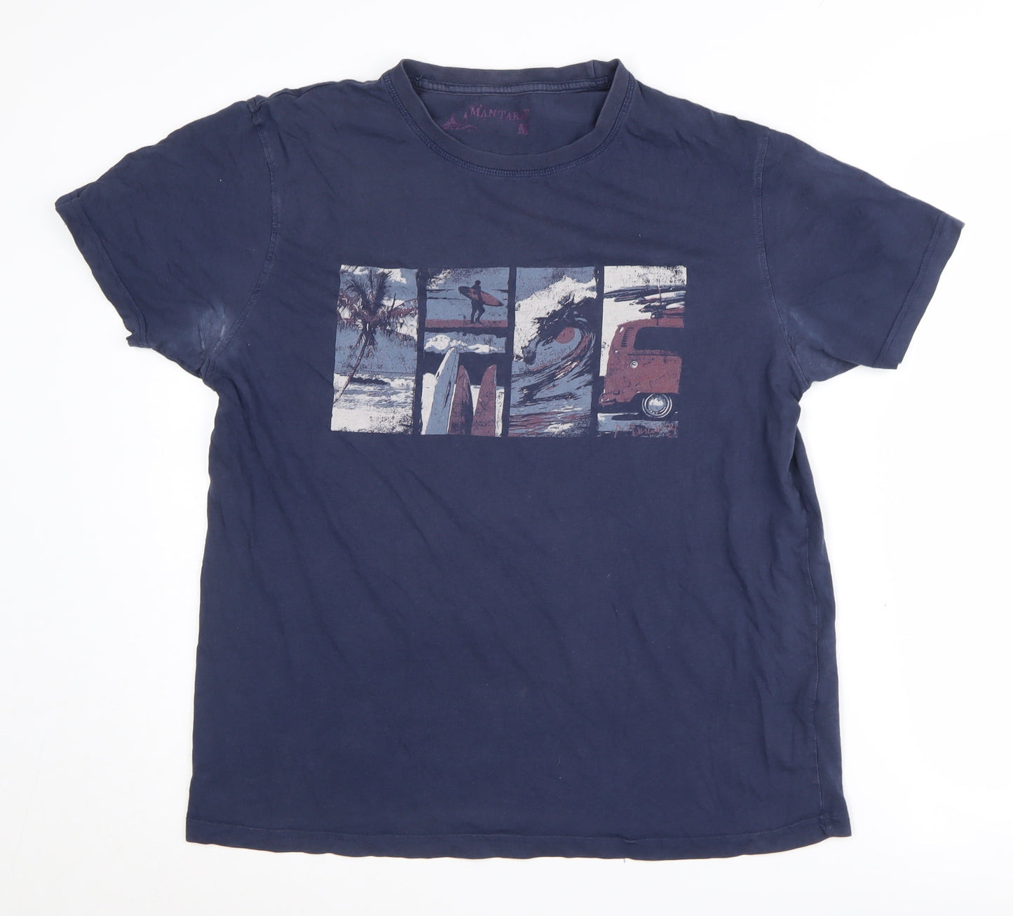 Mantaray Blue Beach Print Men's T-Shirt, Medium