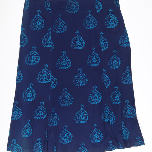 East Women's Blue Geometric Cotton Skirt Size 18