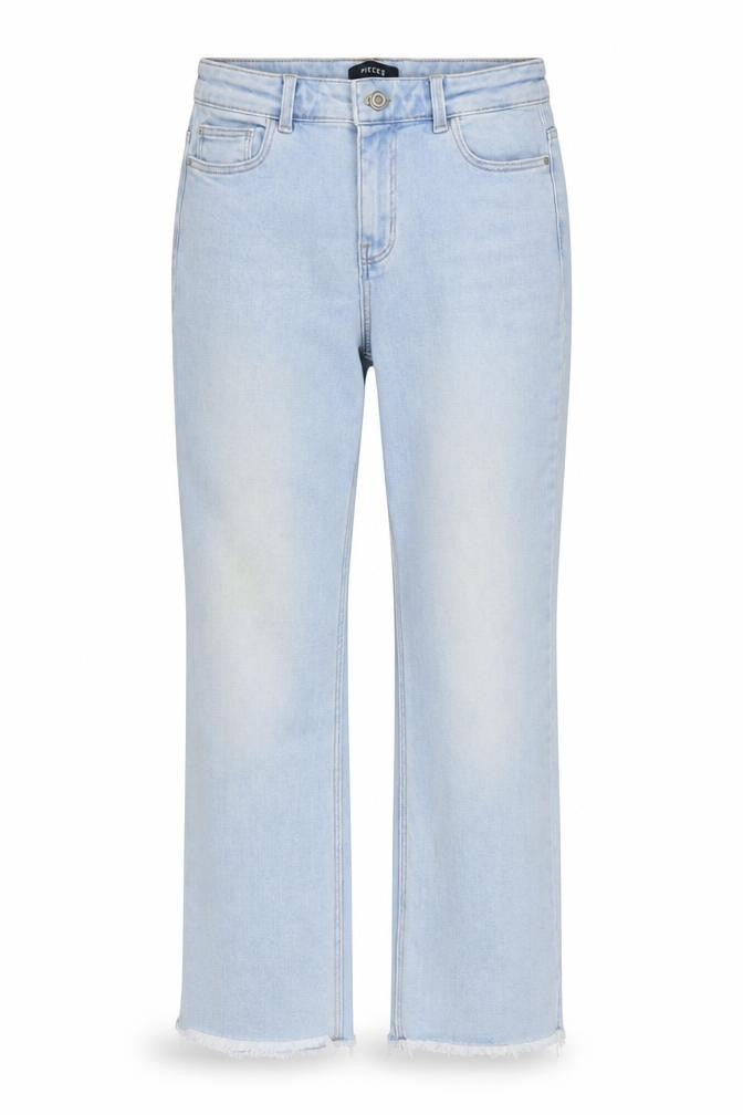 Front view of Pieces Women's Medium Blue Straight Jeans