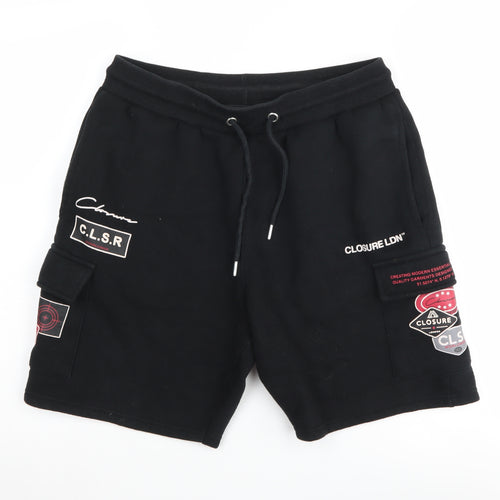 Closure London Men's Black Cargo Shorts M Drawstring