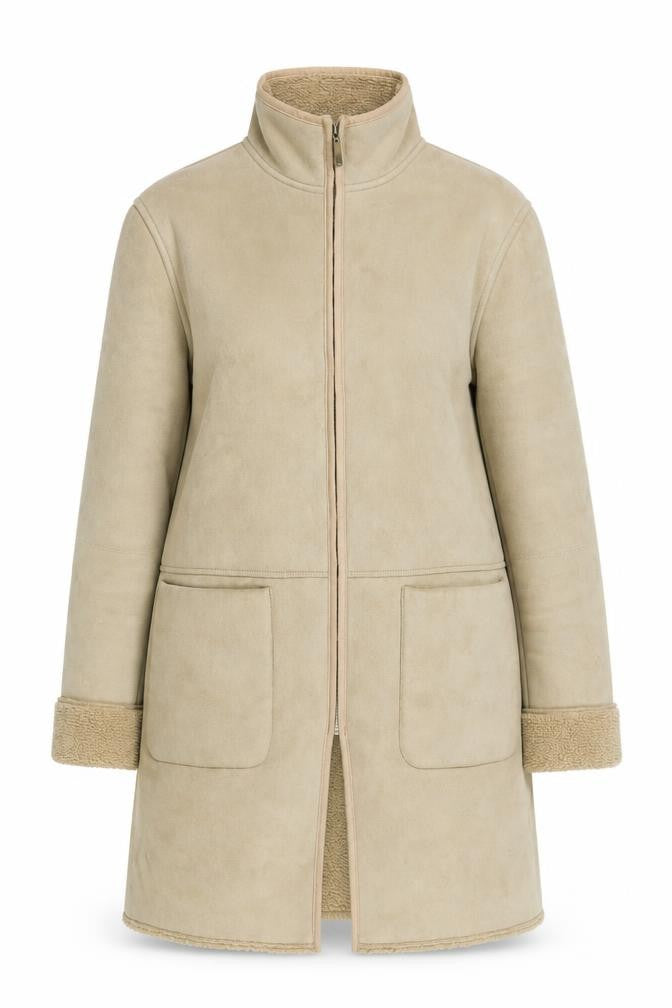 Front view of Next Beige Women's Mid-Length Zip Coat UK 14