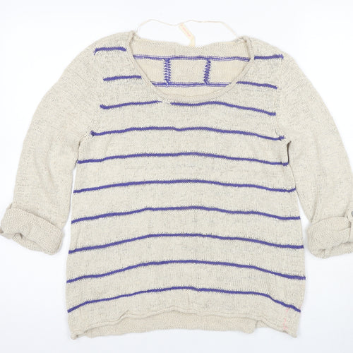 White Stuff Women's Beige Striped Pullover Jumper Size 12