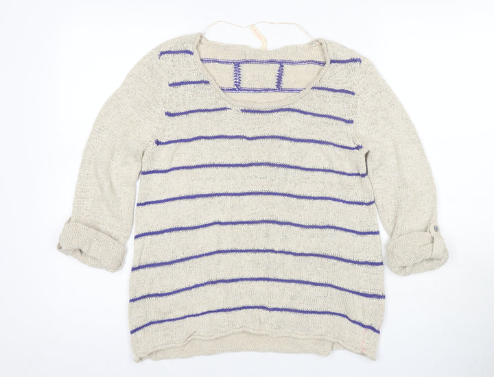 White Stuff Women's Beige Striped Pullover Jumper Size 12