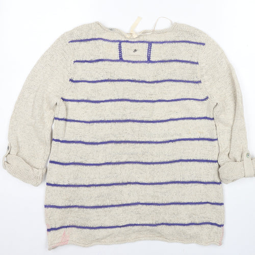 White Stuff Women's Beige Striped Pullover Jumper Size 12