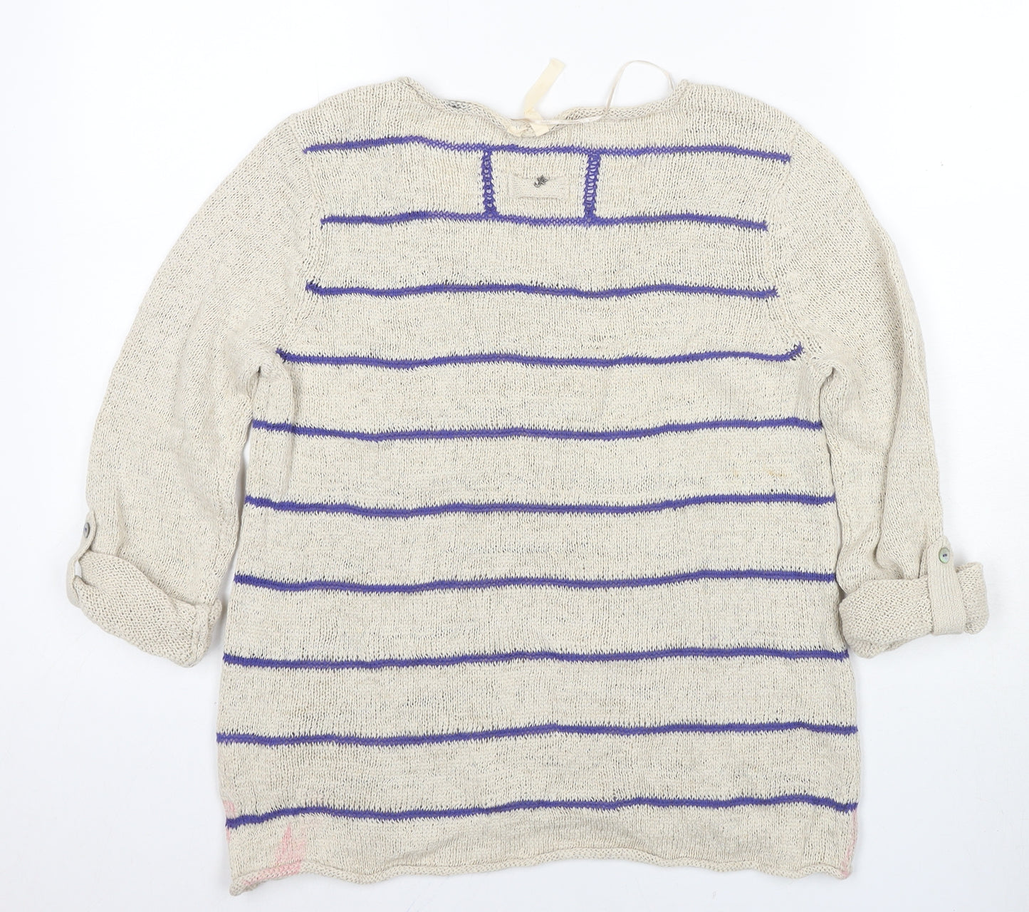 White Stuff Women's Beige Striped Pullover Jumper Size 12