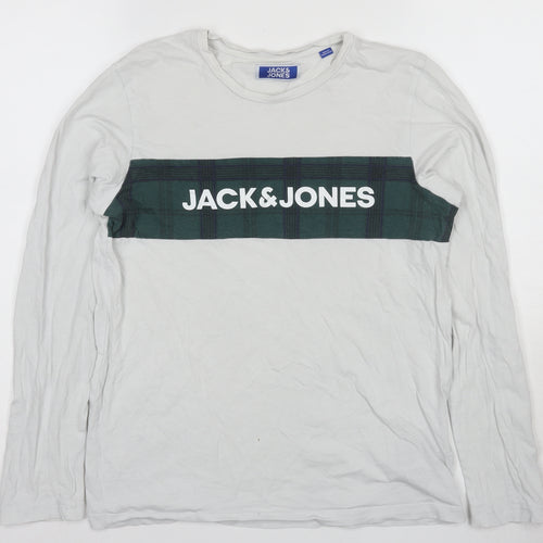 Jack & Jones Boys' White Long Sleeve Logo T-Shirt, Size 14+