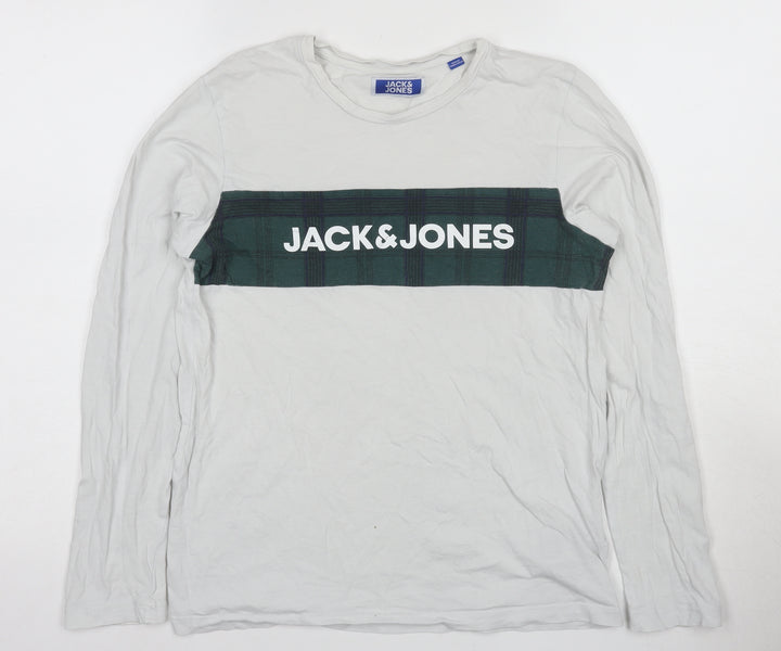 Jack & Jones Boys' White Long Sleeve Logo T-Shirt, Size 14+