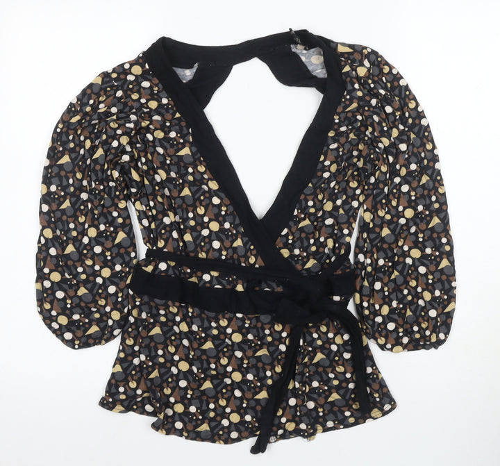 Topshop Women's Multicoloured Geometric Wrap Blouse Size 8