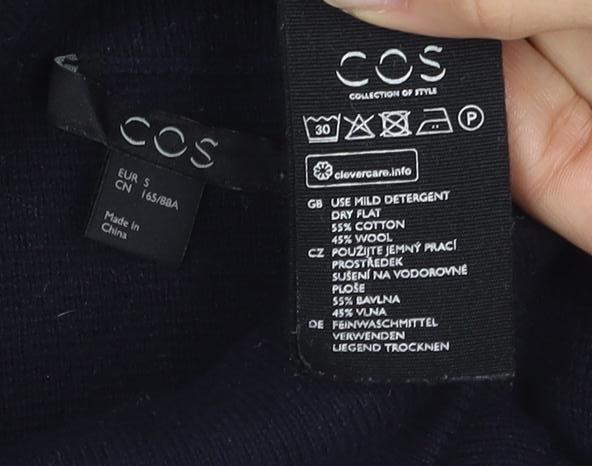 COS Women's Black Roll Neck Wool-Cotton Pullover Jumper - L