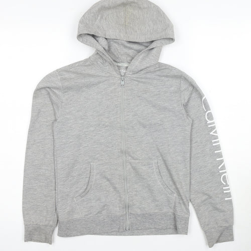 Calvin Klein Girls Grey Logo Hoodie 10-11 Years Full Zip