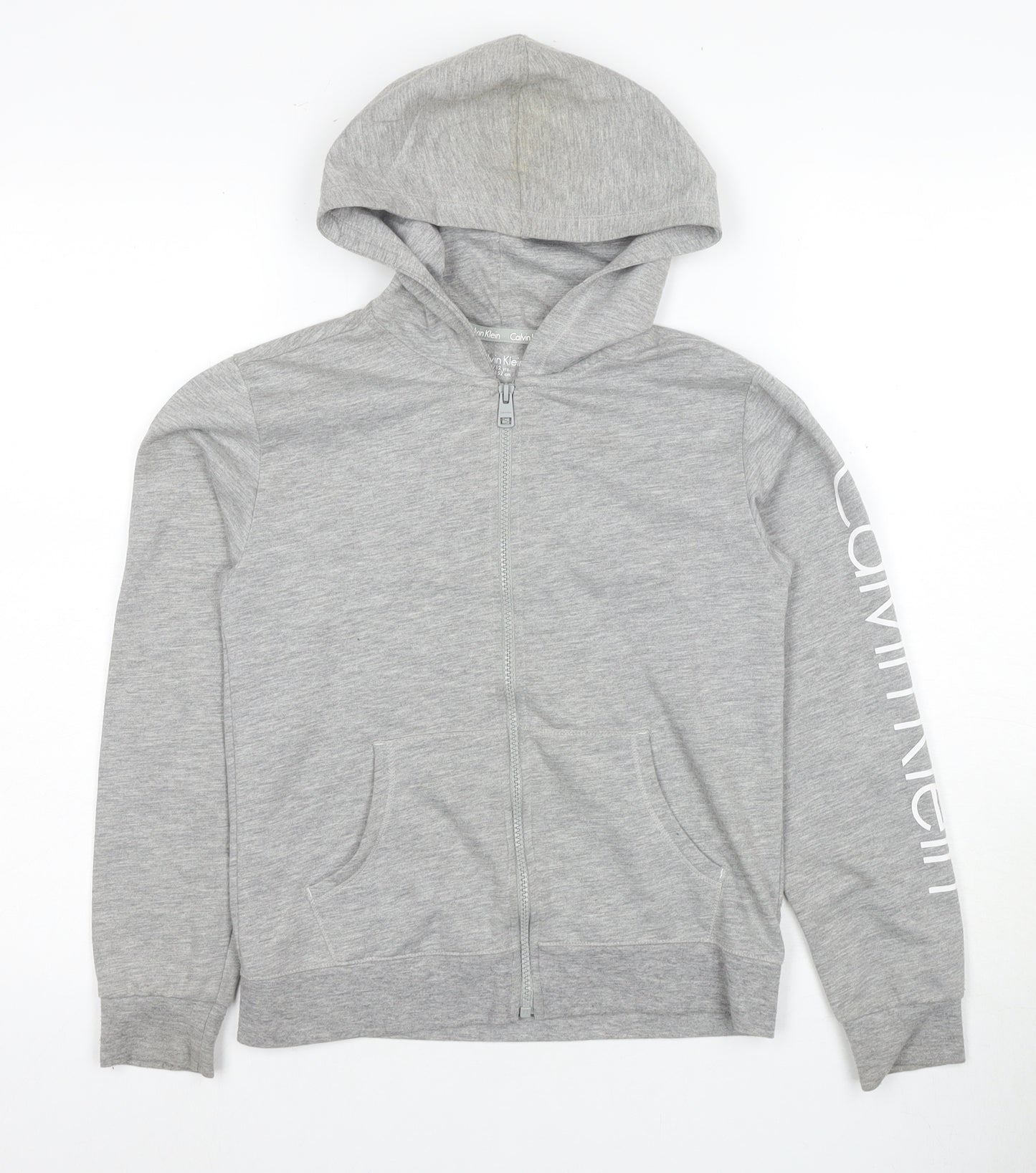 Calvin Klein Girls Grey Logo Hoodie 10-11 Years Full Zip