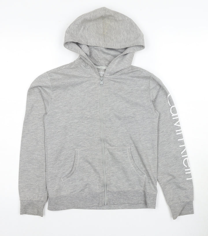 Calvin Klein Girls Grey Logo Hoodie 10-11 Years Full Zip