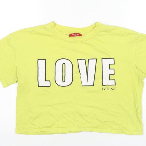 Guess Women's Yellow Cropped T-Shirt Size 12