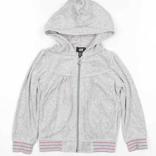 H&M Girls Grey Hoodie, Size 3-4 Years, Long Sleeve, Full Zip