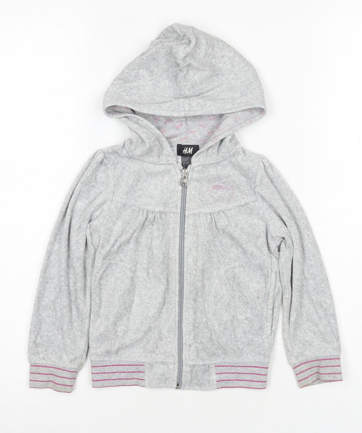 H&M Girls Grey Hoodie, Size 3-4 Years, Long Sleeve, Full Zip