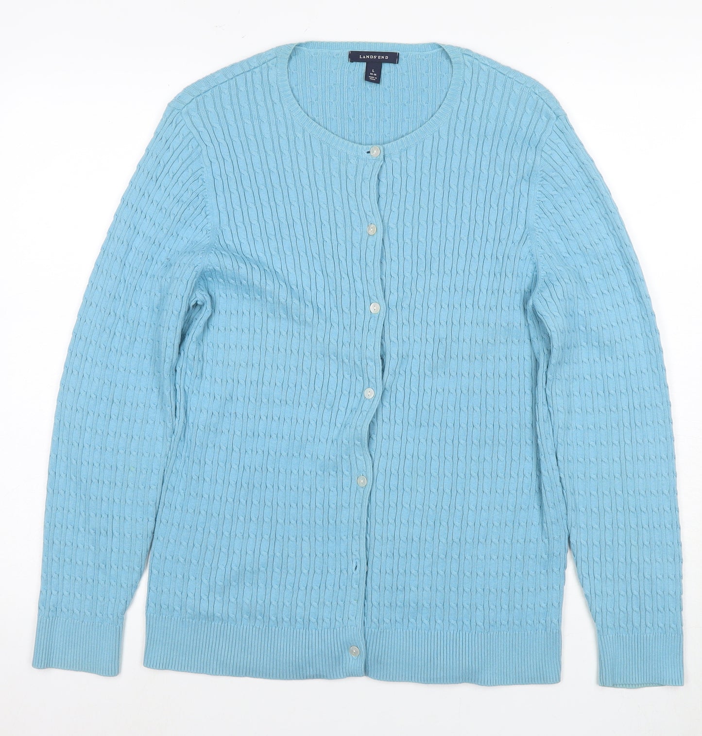 Lands' End Women's Blue Cable-Knit Cardigan Size 14