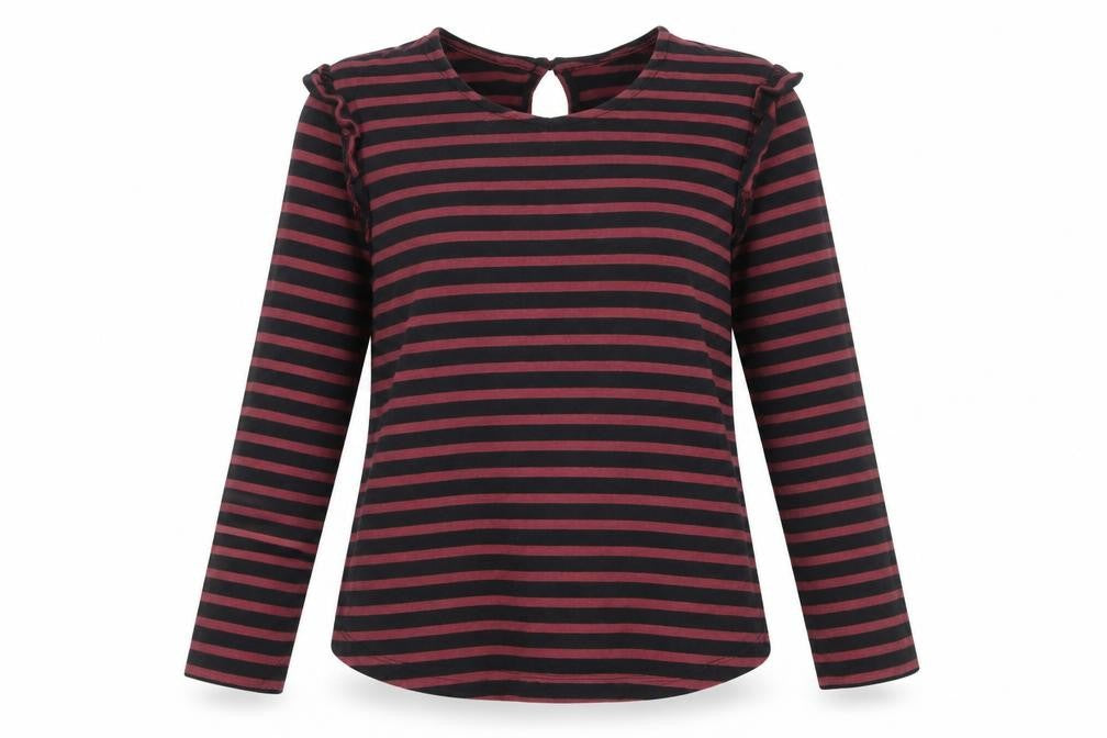 Front view of AND/OR Women's Striped Long Sleeve Top, size 6