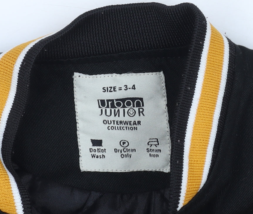 Urban Junior Boys Black Varsity Jacket 3-4 Years