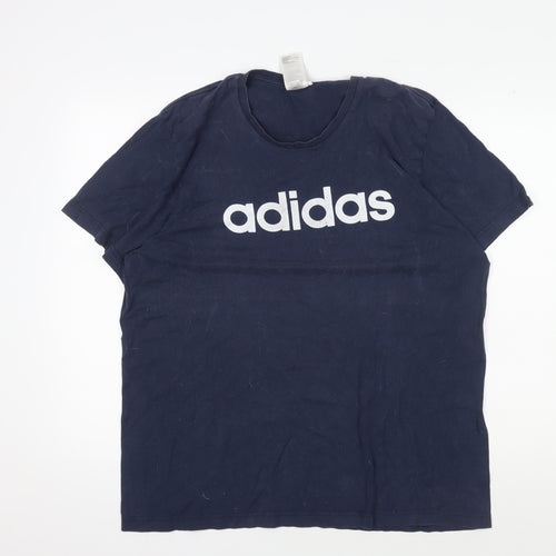 Adidas Men's XL Blue Cotton T-Shirt - Logo, Crew Neck