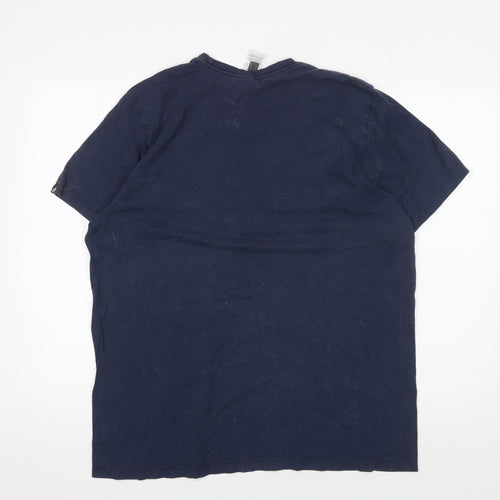Adidas Men's XL Blue Cotton T-Shirt - Logo, Crew Neck