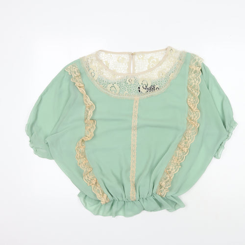 Mina UK Women's Lace Accent Green Blouse One Size