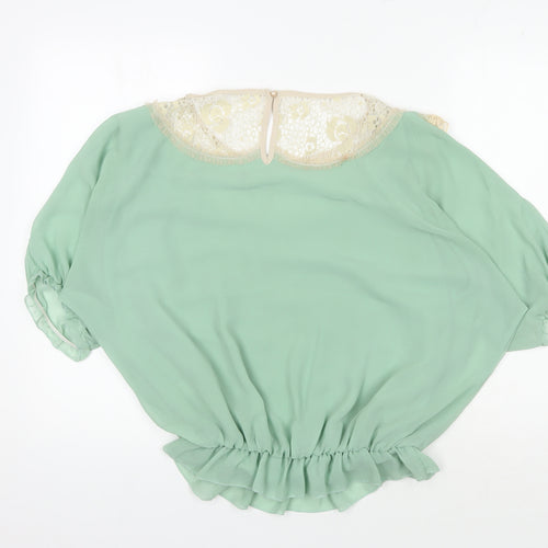 Mina UK Women's Lace Accent Green Blouse One Size