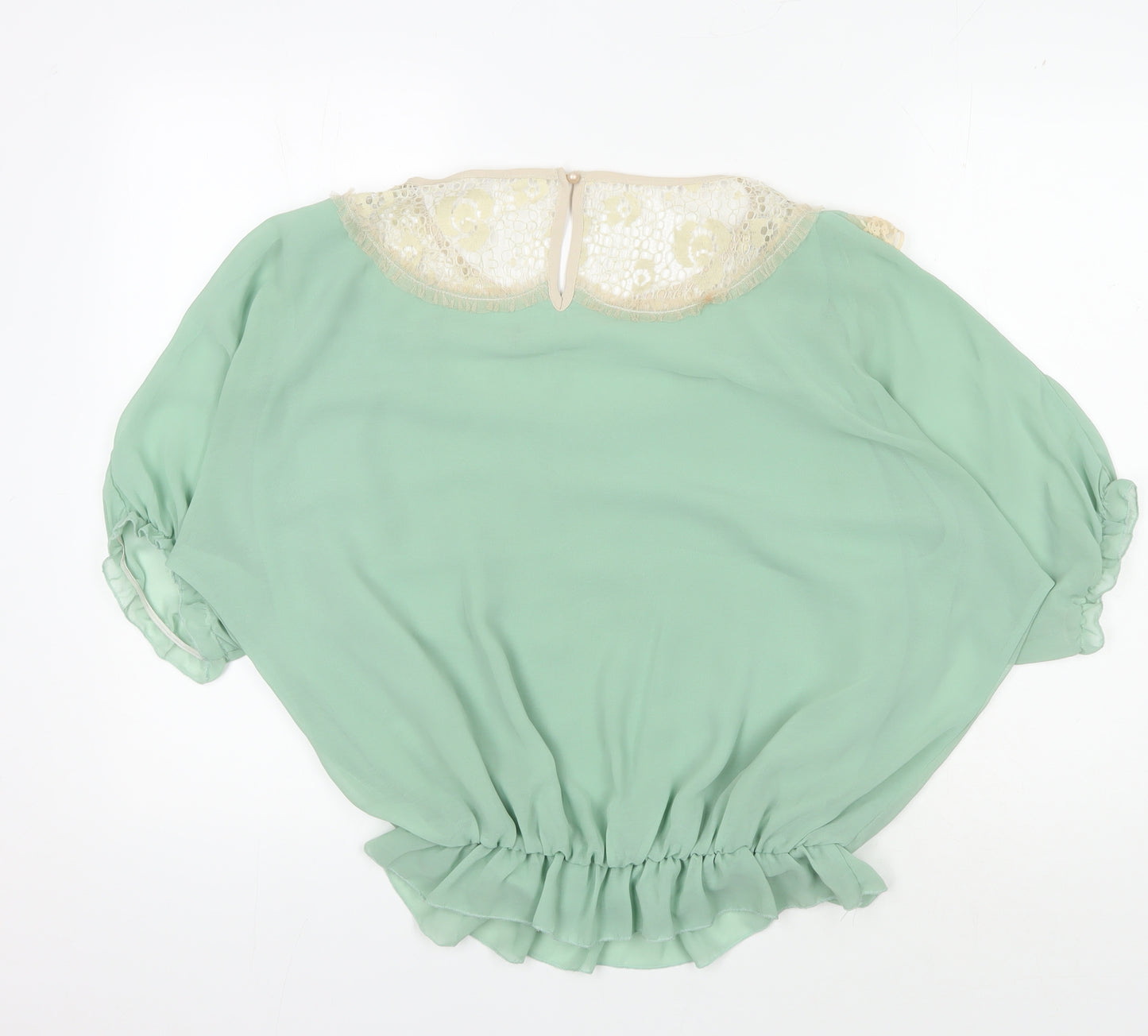 Mina UK Women's Lace Accent Green Blouse One Size