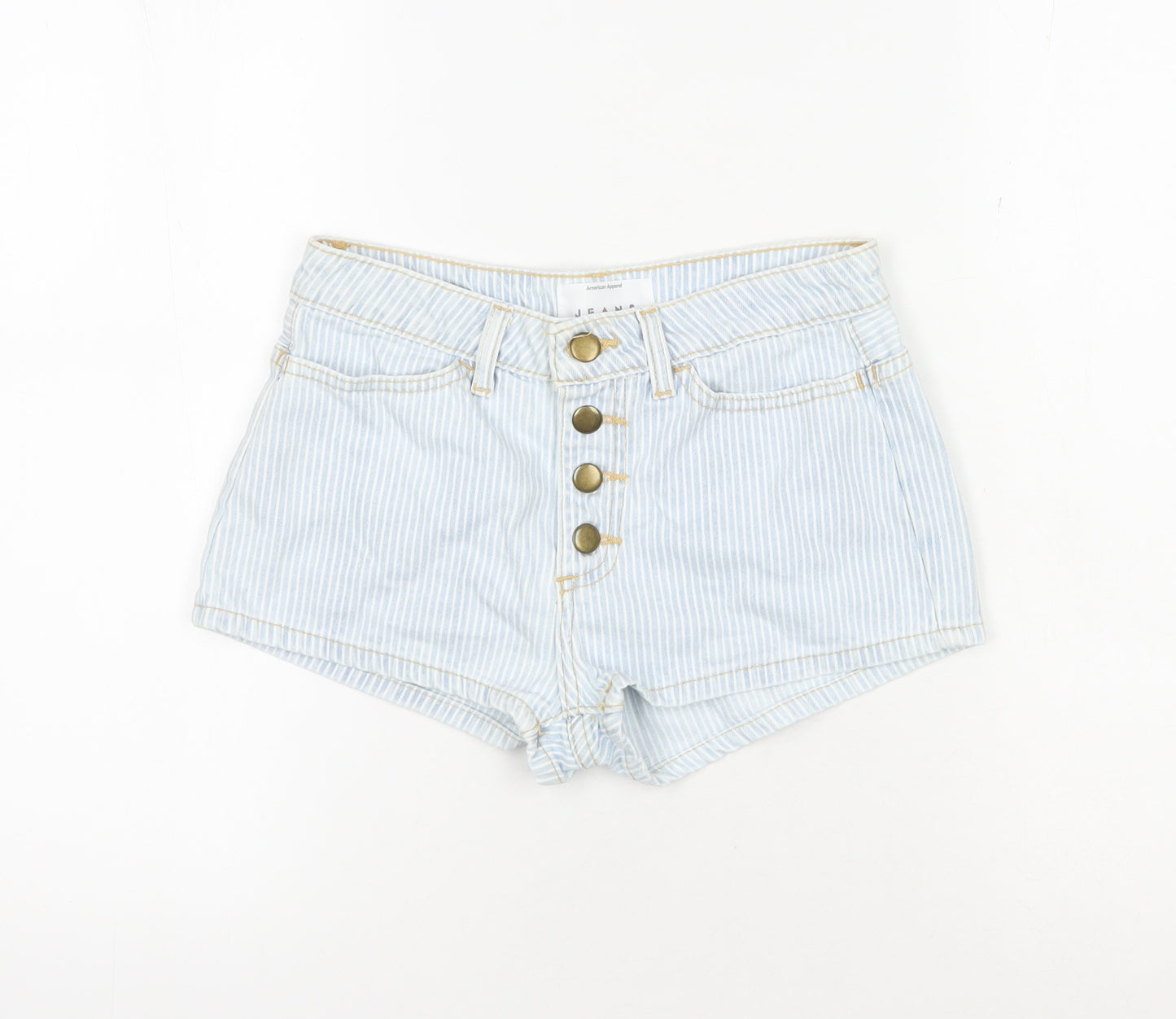 American Apparel Women's Blue High Rise Striped Denim Shorts
