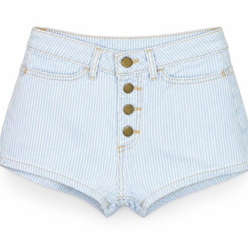 American Apparel Women's Blue High Rise Striped Denim Shorts