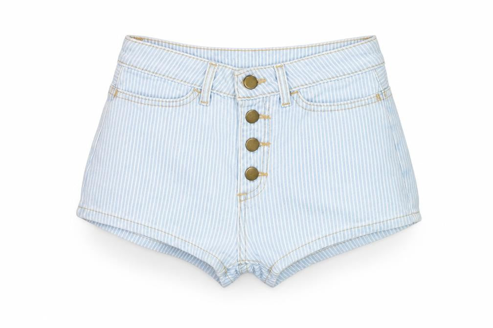 American Apparel Women's Blue High Rise Striped Denim Shorts