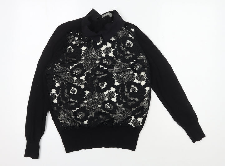 Oasis Women's Black Lace Cropped Blouse M