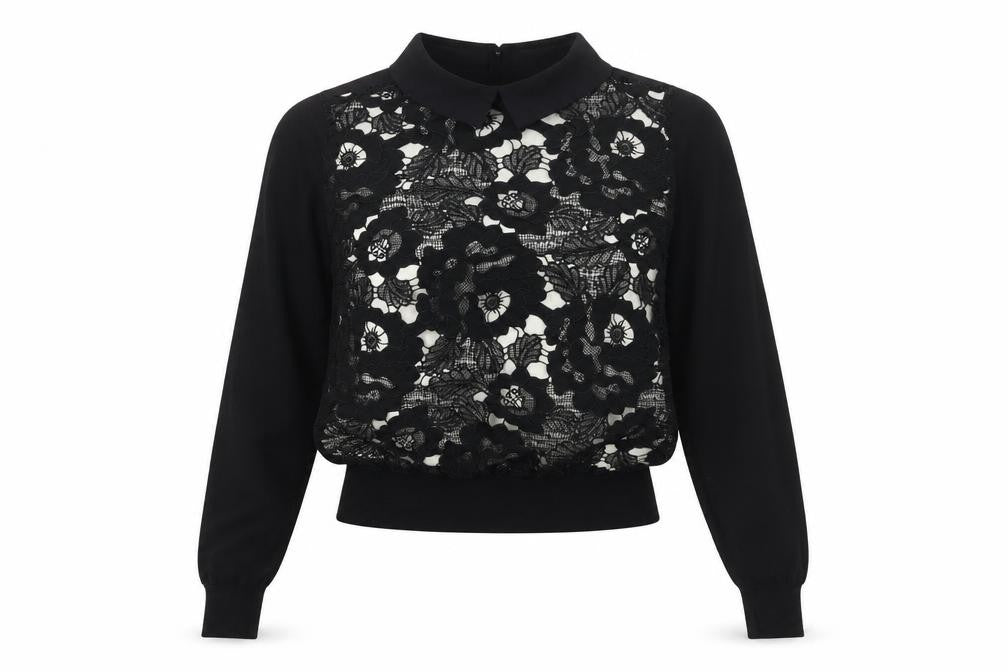 Front view of Oasis Women's Black Lace Cropped Blouse M