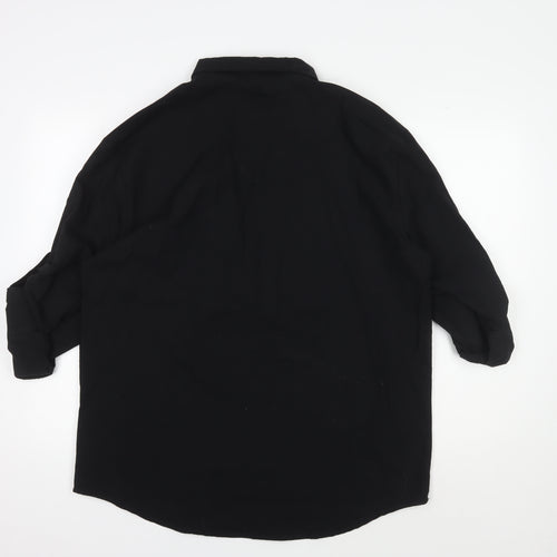 OUKU Men's Black Long Sleeve Button-Up Shirt L