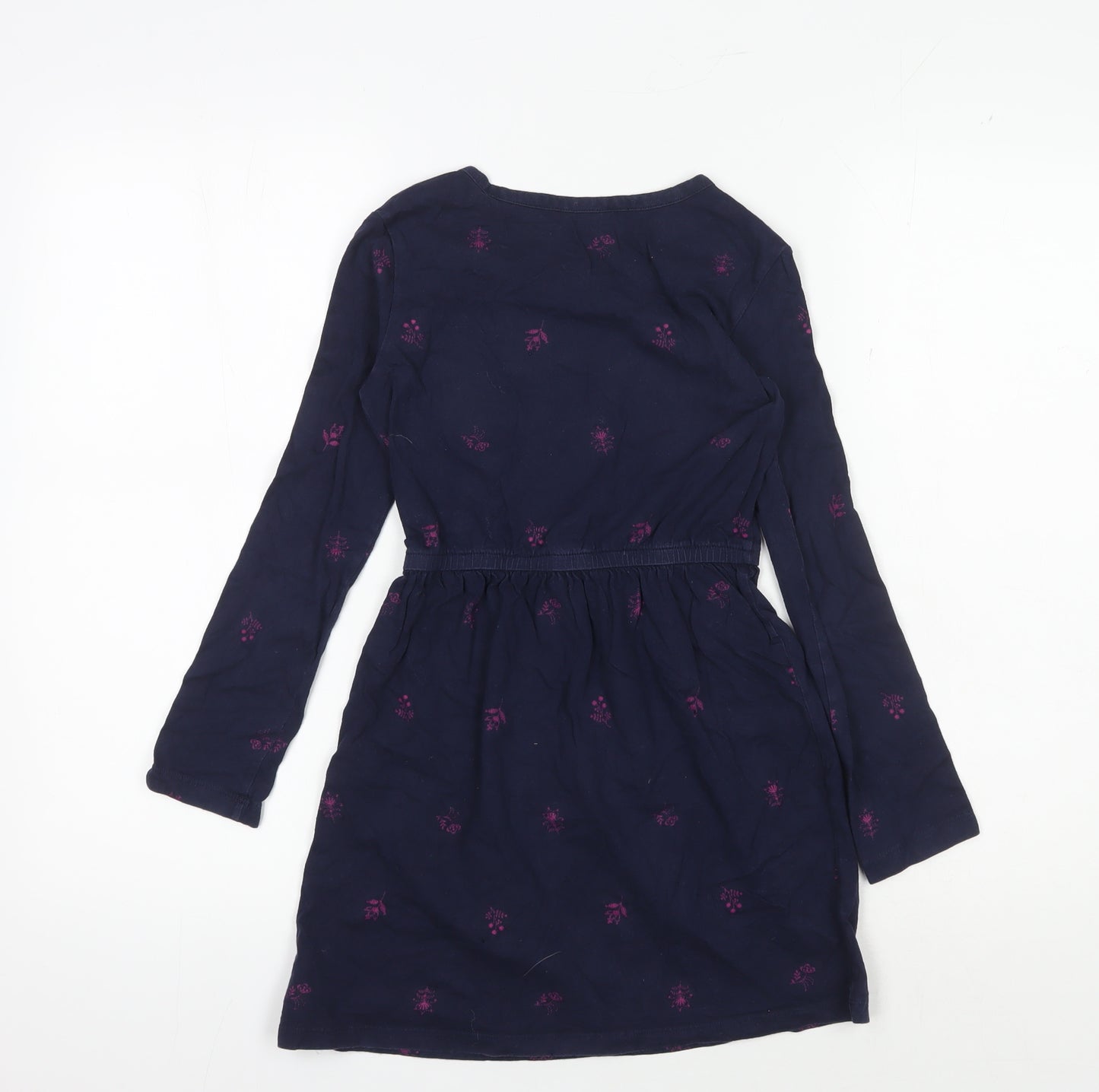 Gap Girls Blue T-Shirt Dress, M, Floral Logo, Long Sleeve