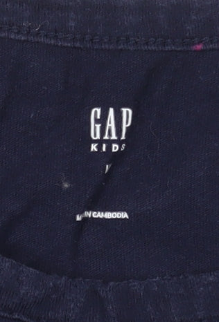 Gap Girls Blue T-Shirt Dress, M, Floral Logo, Long Sleeve