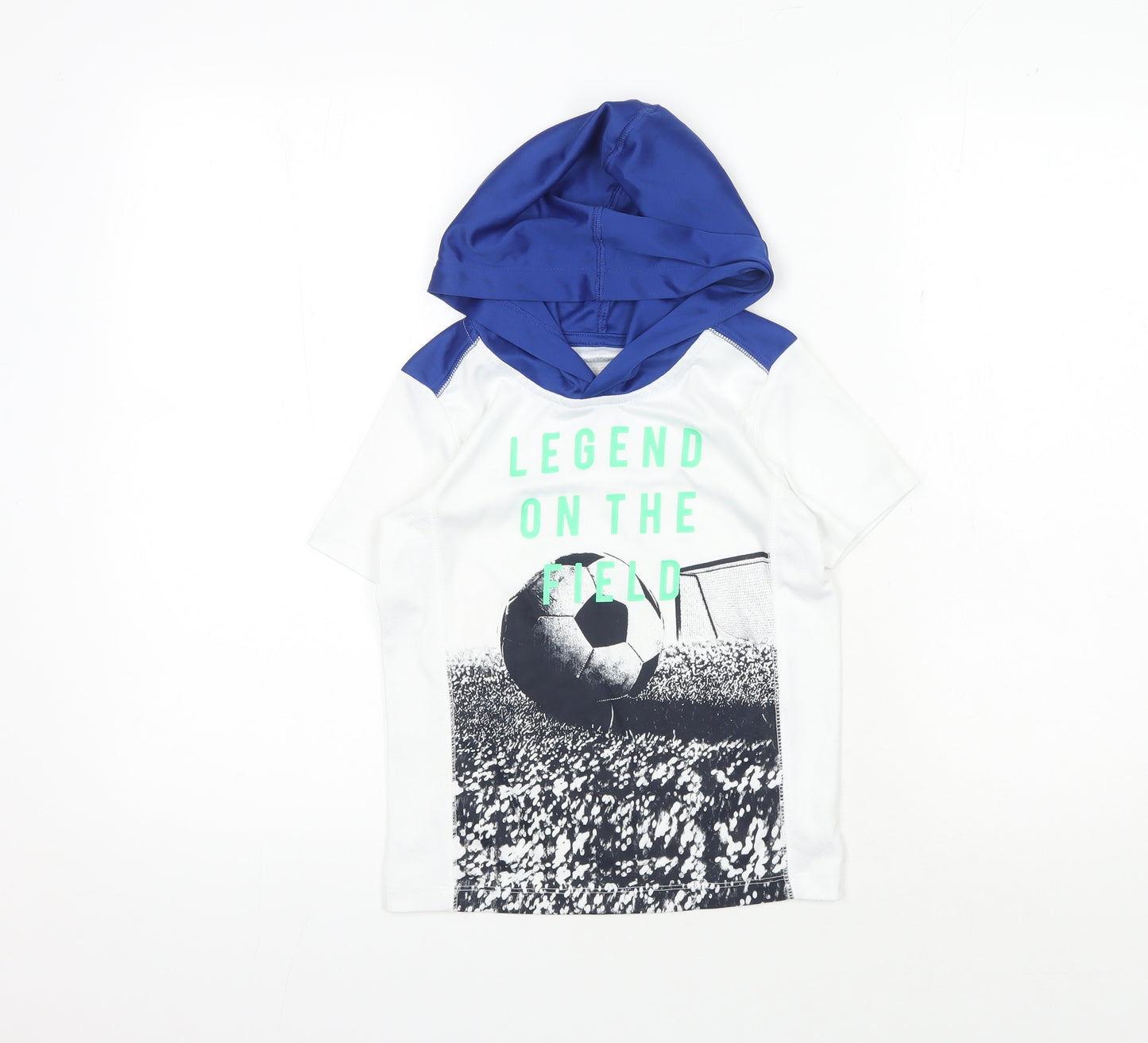 OshKosh Boys Graphic Blue White Hooded Sport T-Shirt 6 Years