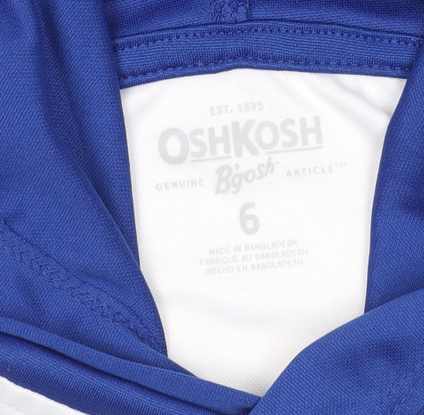 OshKosh Boys Graphic Blue White Hooded Sport T-Shirt 6 Years