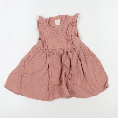 Mamas & Papas Pink Unisex A-Line Dress 6-9M, Cotton Muslin